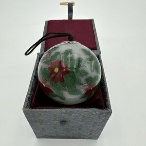 Holly Poinsettia Ornament Collectible Chase International Reverse Painted Glass